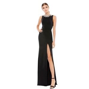 Mac Duggal Black Maxi Dress with Silver Embellishments